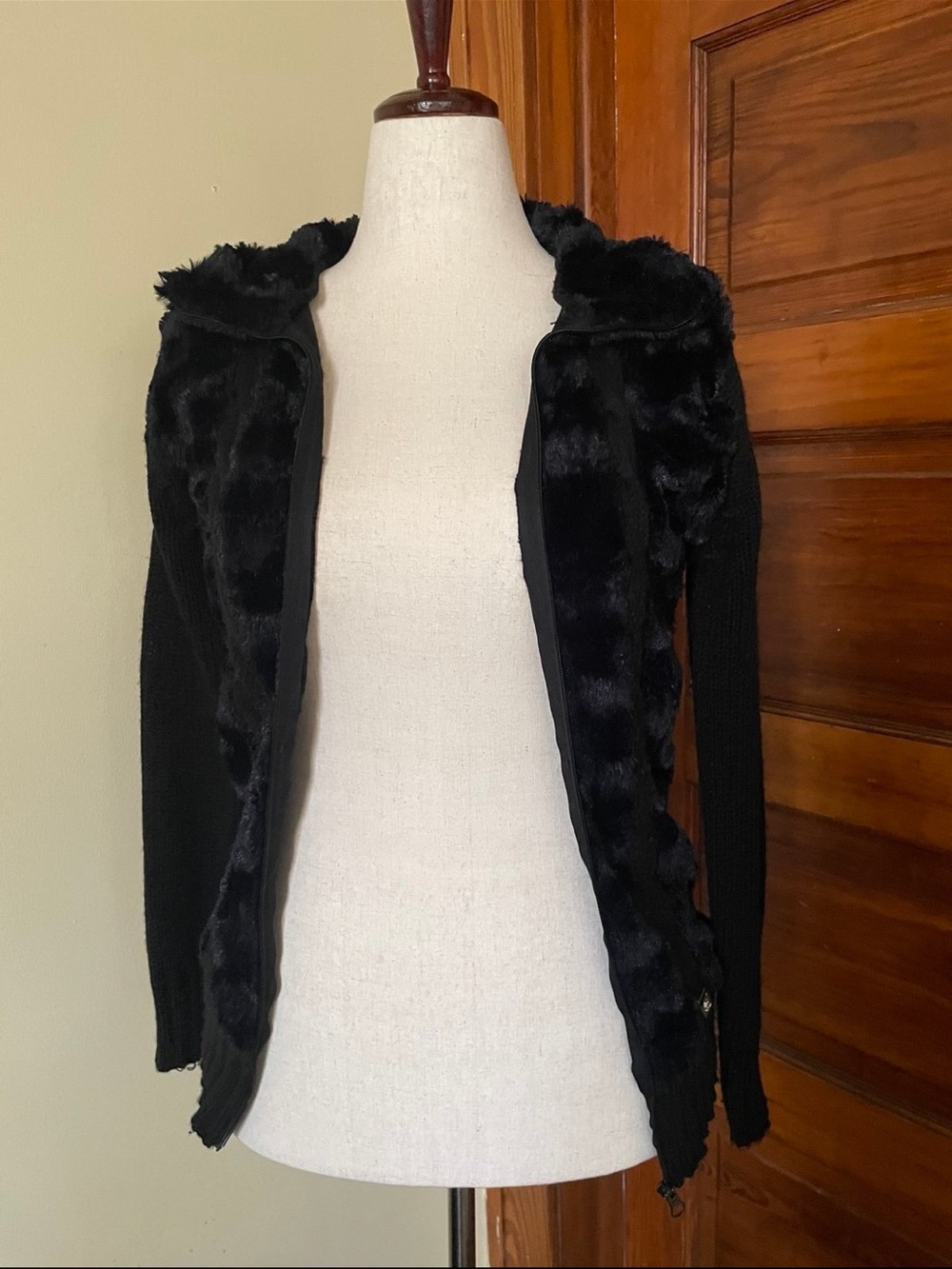 Black Faux-Fur Trim Sweater - Women